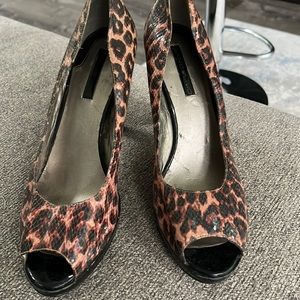 Leopard print peep toe heels